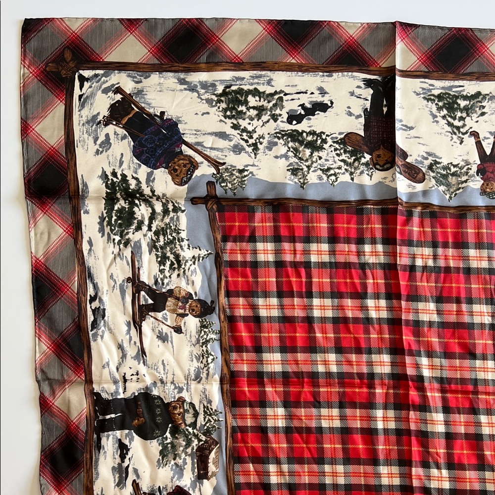 Polo Ralph Lauren Bear Winter Scarf Red Plaid Holiday Ski Skating Rare - Picture 6 of 17